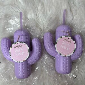 NWT Pink Sky "Lookin' Sharp" Cactus Cup set - 2 Cactus Cups with Straws